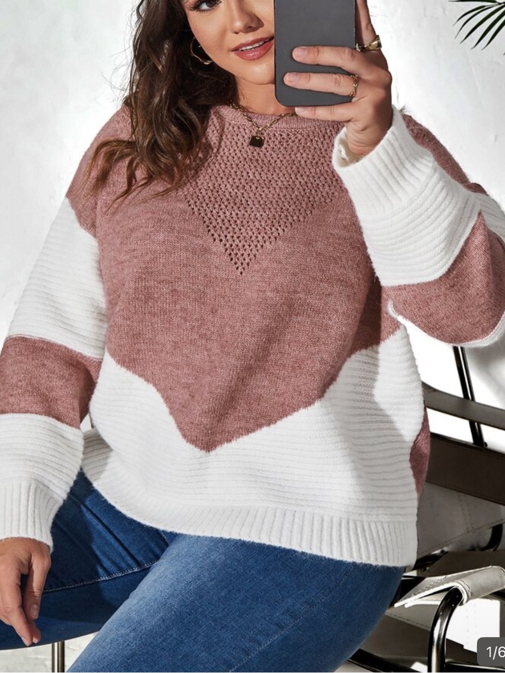 Cozy Two-Tone Pink and Cream Knit Sweater